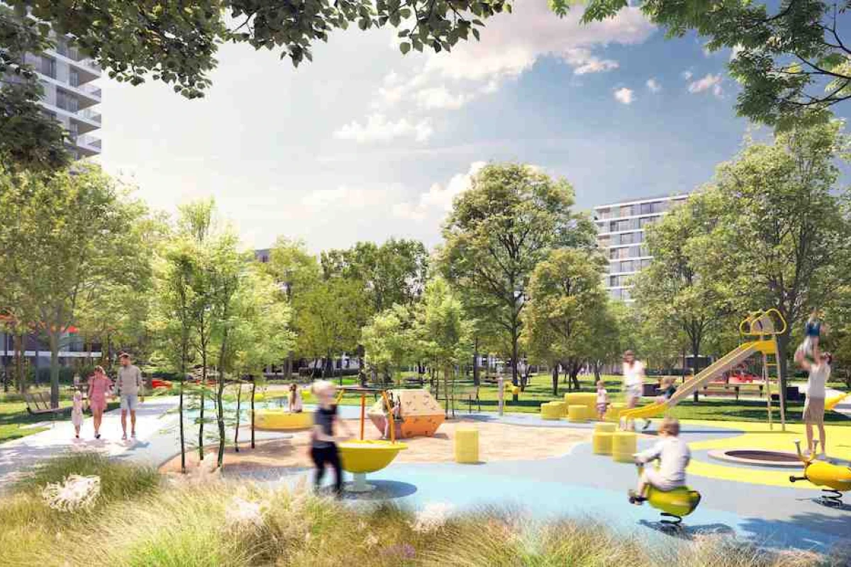 Hrubá stavba první budovy vysočanského KLBNV Parku je dokončena. Známá je i podoba jeho zeleného vnitrobloku